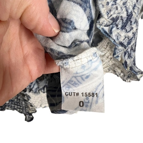 Chico’s Off The Shoulder Sublimation Paisley Striped Smocked Hem Blouse - Picture 9 of 12